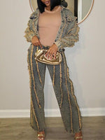 Fringe Denim Jacket & Jeans Set