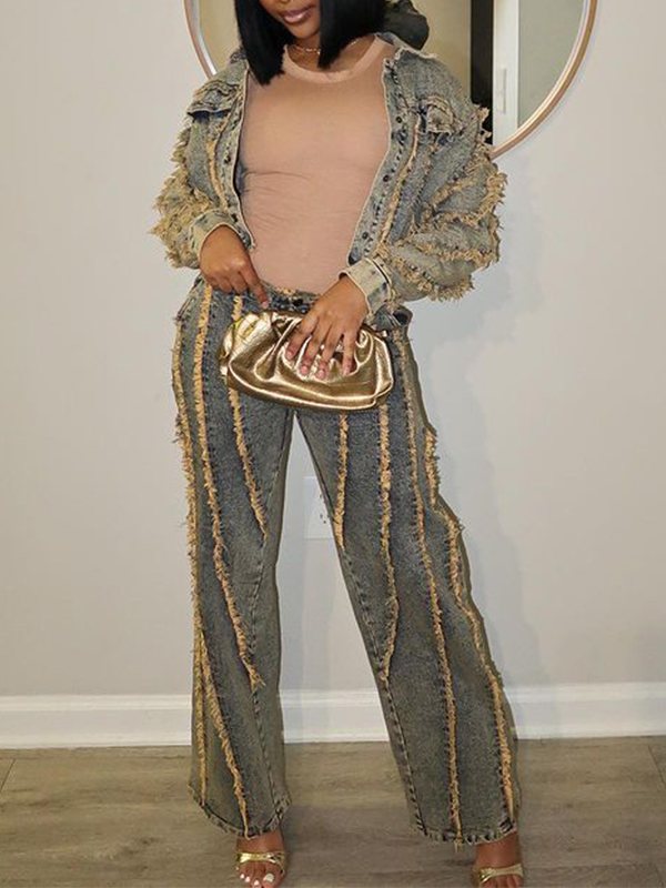 Fringe Denim Jacket & Jeans Set