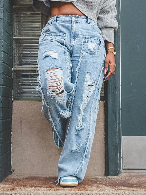 Distressed Straight Jeans