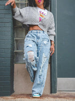Distressed Straight Jeans
