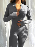 Zip-Front Ribbed Jumpsuit