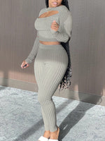 Ribbed Cutout Top & Pants Set