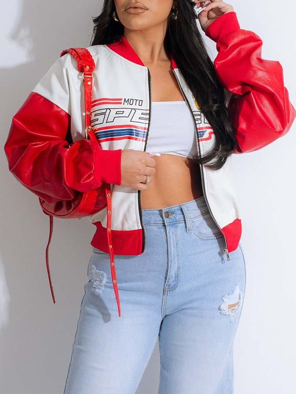Faux-Leather Bomber Jacket