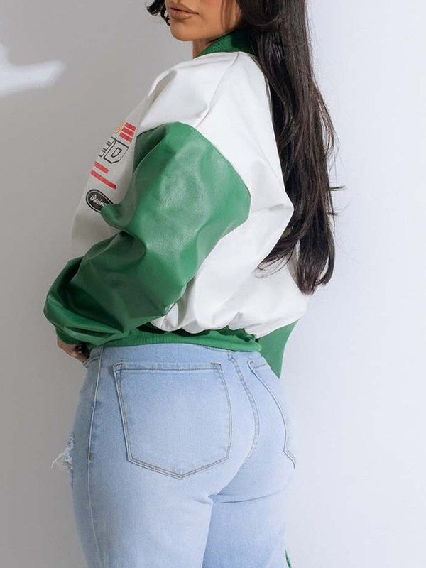 Faux-Leather Bomber Jacket