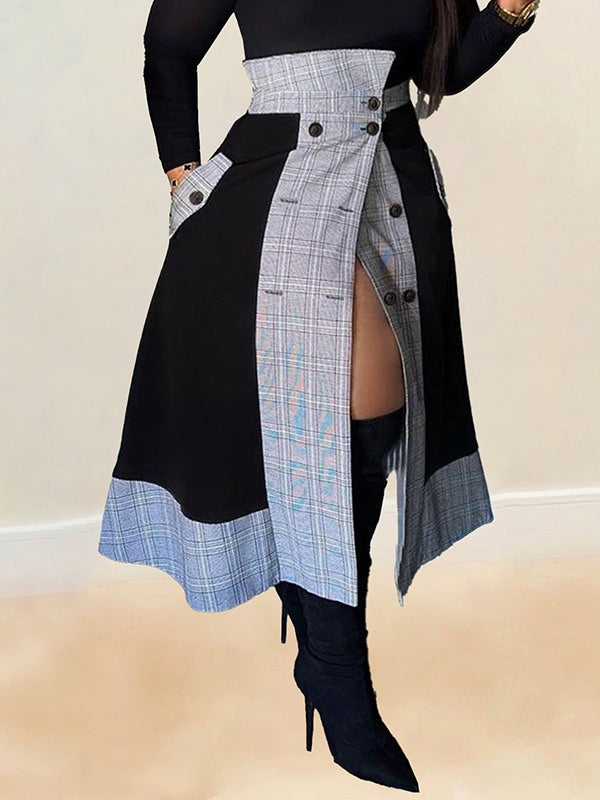 Gorgeousladie Plaid Combo Button Skirt