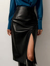 Faux-Leather Slit Skirt