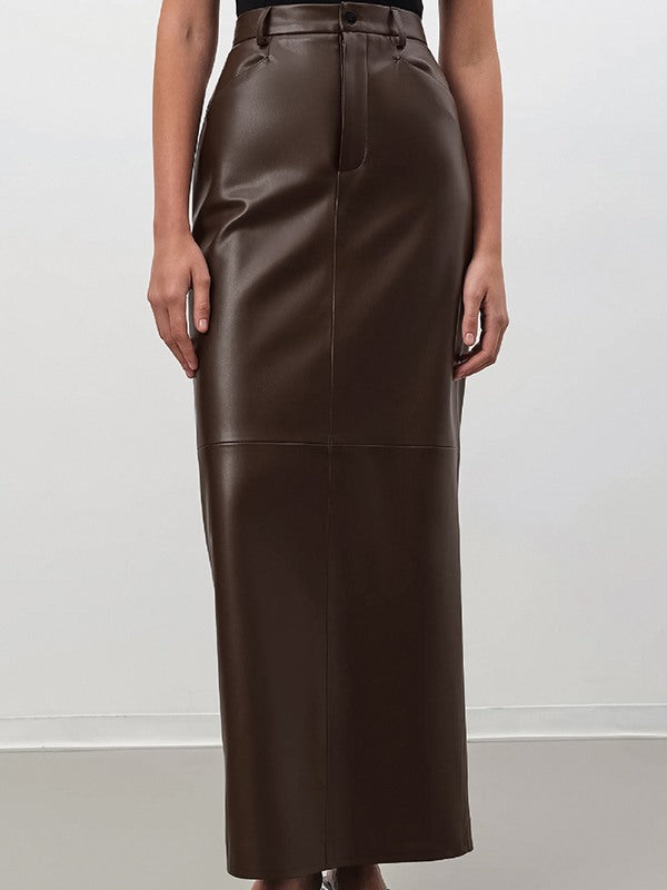 Faux-Leather Slit Skirt