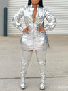 Metallic V-Neck Ruched Dress