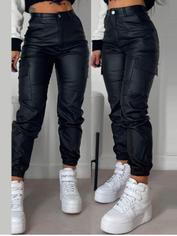 Gorgeousladie Faux-Leather Cargo Pants