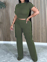 Gorgeousladie Solid Tee & Cargo Pants Set