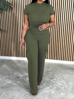 Gorgeousladie Solid Tee & Cargo Pants Set