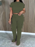 Gorgeousladie Solid Tee & Cargo Pants Set