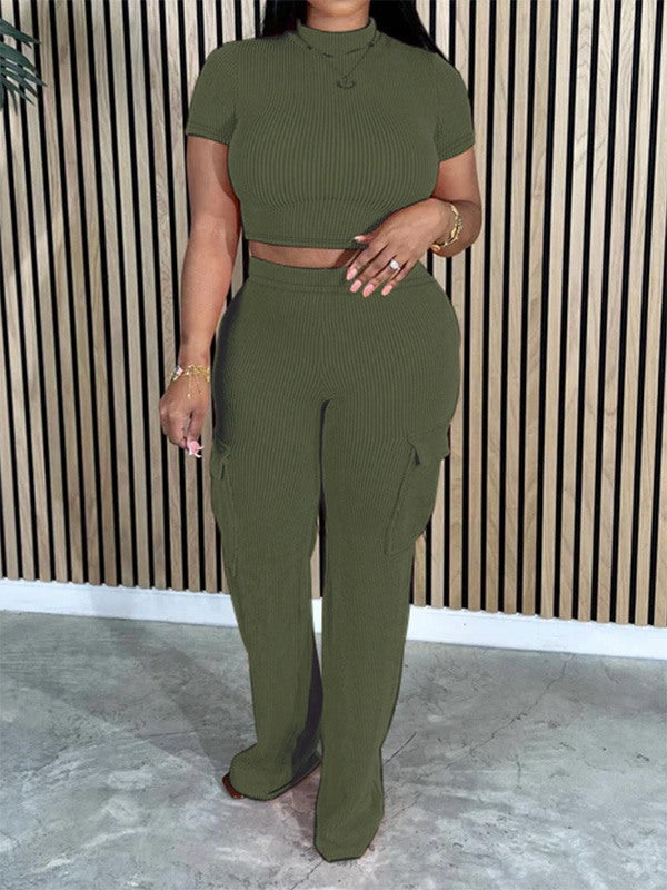 Gorgeousladie Solid Tee & Cargo Pants Set