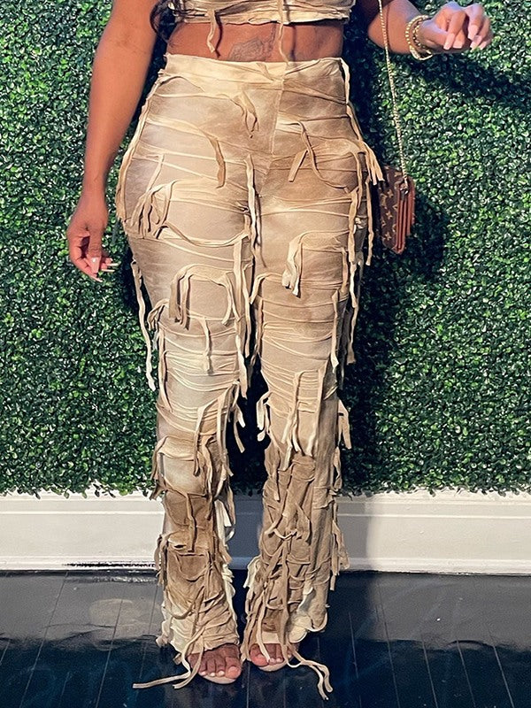 Gorgeousladie Fringe Tie-Dye Pants