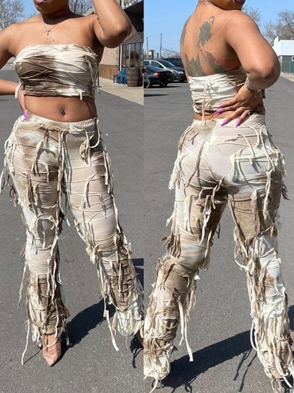 Gorgeousladie Fringe Tie-Dye 2PC Set