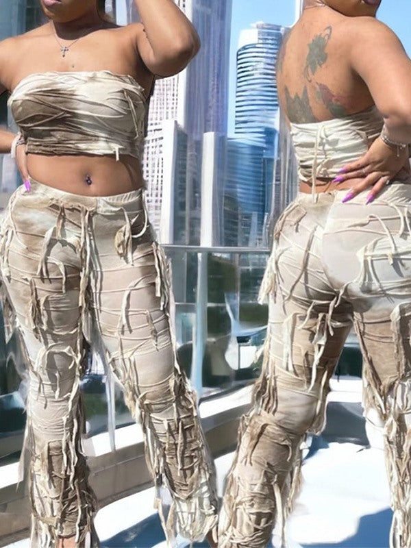 Gorgeousladie Fringe Tie-Dye 2PC Set