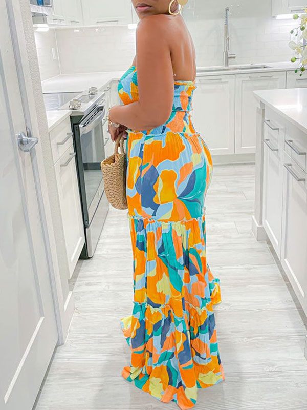 Gorgeousladie Printed Strapless Maxi Dress