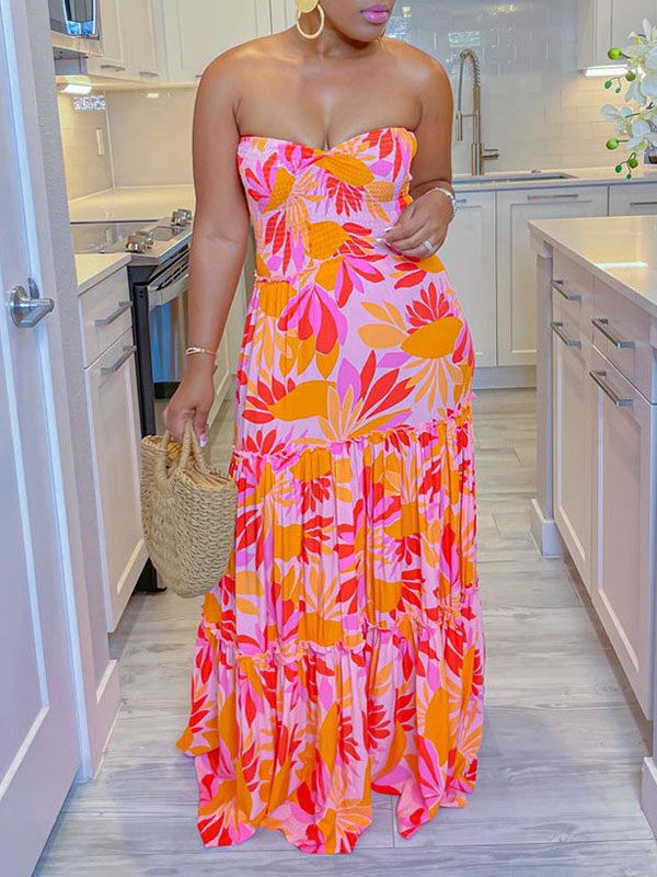 Gorgeousladie Printed Strapless Maxi Dress