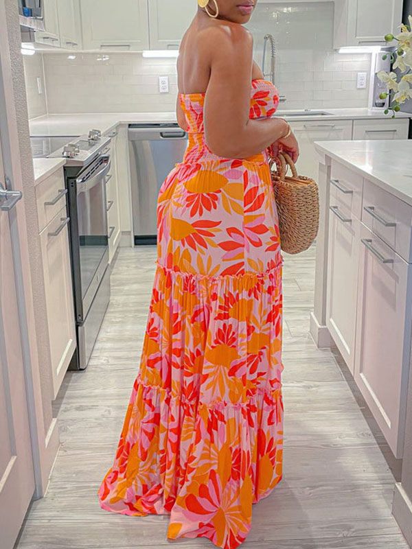 Printed Strapless Maxi Dress