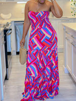 Gorgeousladie Printed Strapless Maxi Dress