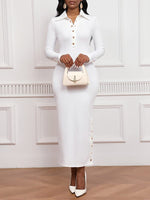 Gorgeousladie Side-Slit Ribbed Polo Dress