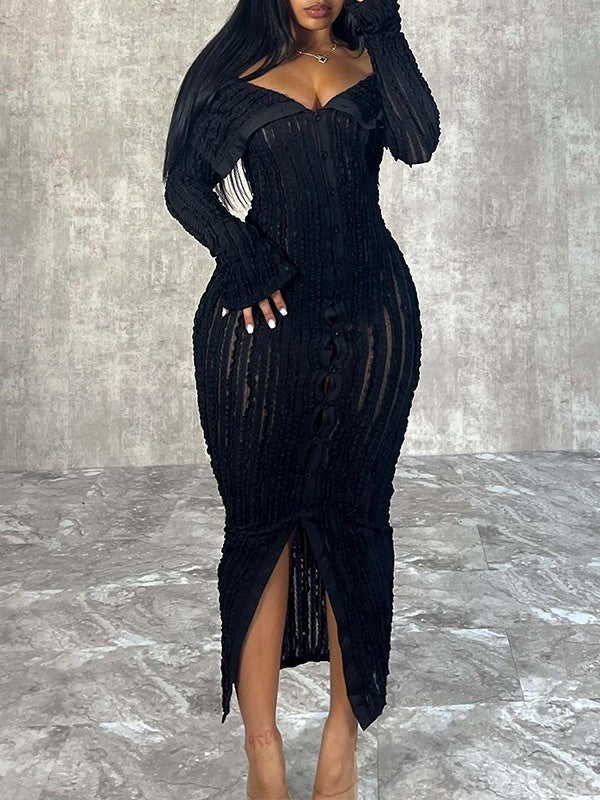 Gorgeousladie Off-Shoulder Button-Front Ruched Dress