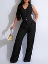 Gorgeousladie Button-Front Vest & Pants Set