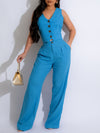 Gorgeousladie Button-Front Vest & Pants Set
