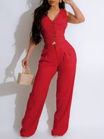 Gorgeousladie Button-Front Vest & Pants Set