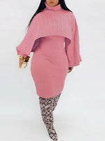 Gorgeousladie Knit Poncho & Sweater Dress Set