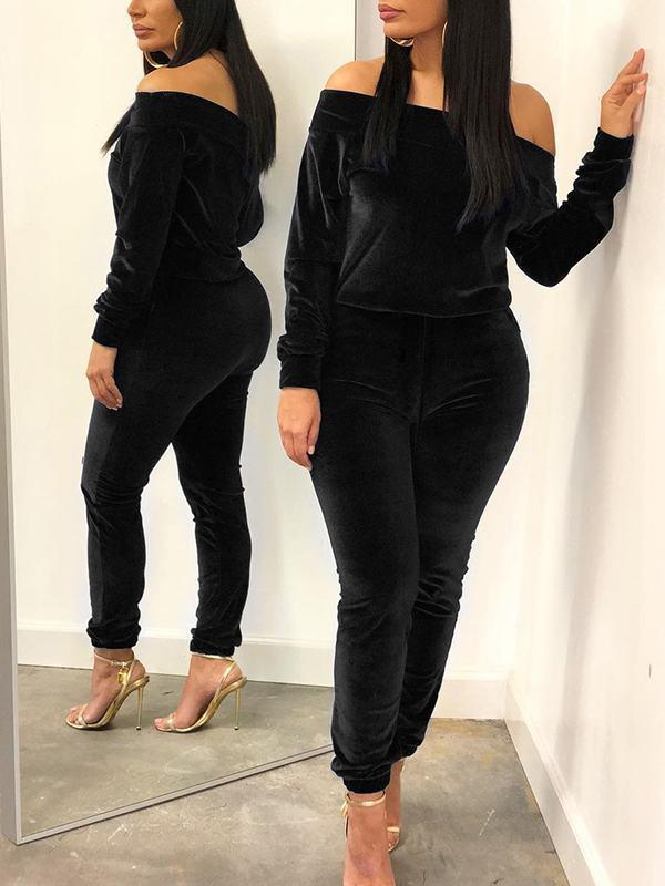 Gorgeousladie Off Shoulder Velvet Co-ord