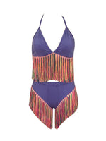 Gorgeousladie Multicolor Fringe Halter Bikini