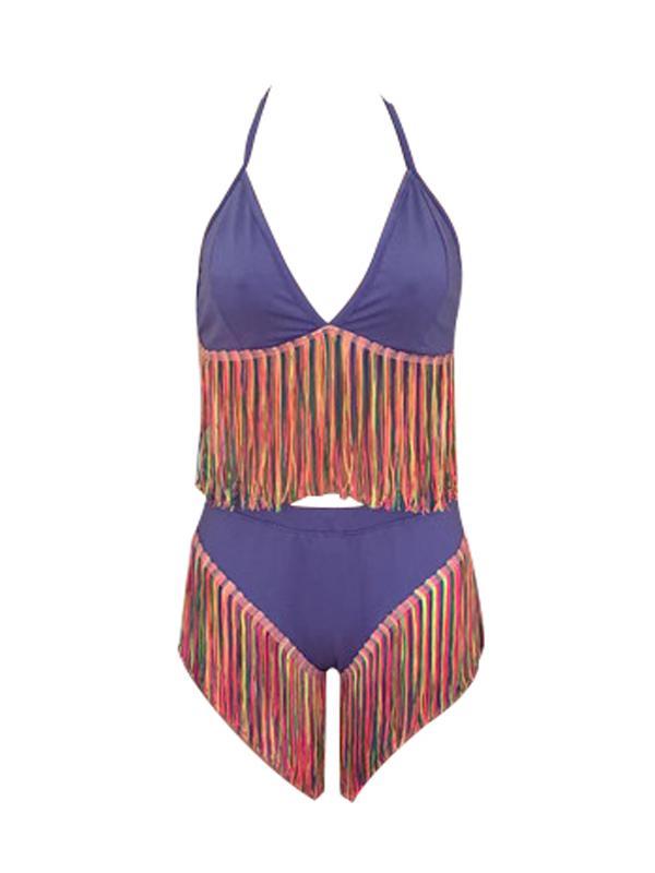 Gorgeousladie Multicolor Fringe Halter Bikini
