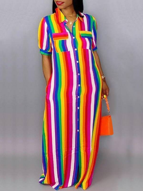 Gorgeousladie Rainbow Stripe Shirt Dress