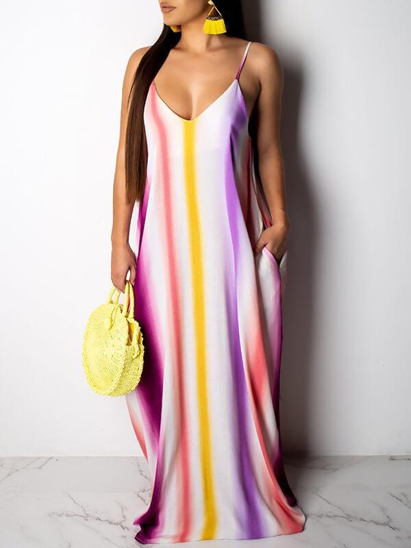 Gorgeousladie Stripe V-Neck Cami Dress