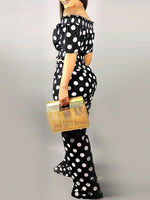 Gorgeousladie Dot Off Shoulder Crop Top & Pants Set