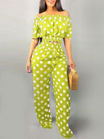 Gorgeousladie Dot Off Shoulder Crop Top & Pants Set