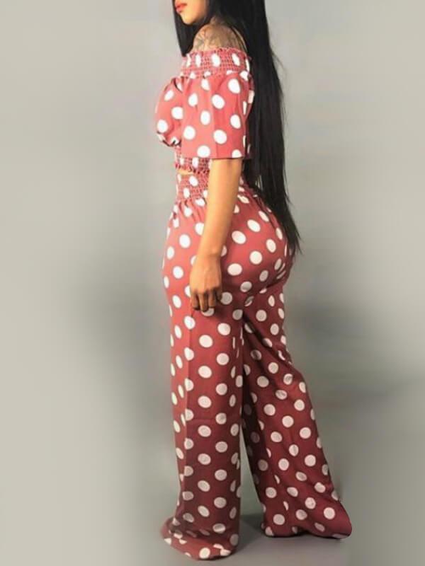 Gorgeousladie Dot Off Shoulder Crop Top & Pants Set