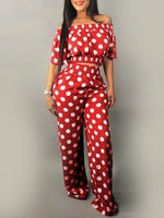 Gorgeousladie Dot Off Shoulder Crop Top & Pants Set