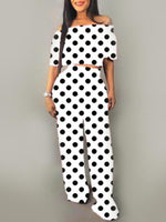 Gorgeousladie Dot Off Shoulder Crop Top & Pants Set