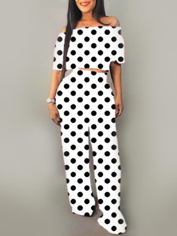 Gorgeousladie Dot Off Shoulder Crop Top & Pants Set