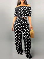 Gorgeousladie Dot Off Shoulder Crop Top & Pants Set