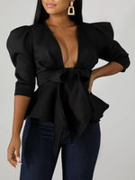 Gorgeousladie Tied-Front Peplum Blazer