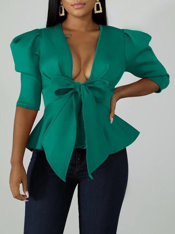 Gorgeousladie Tied-Front Peplum Blazer
