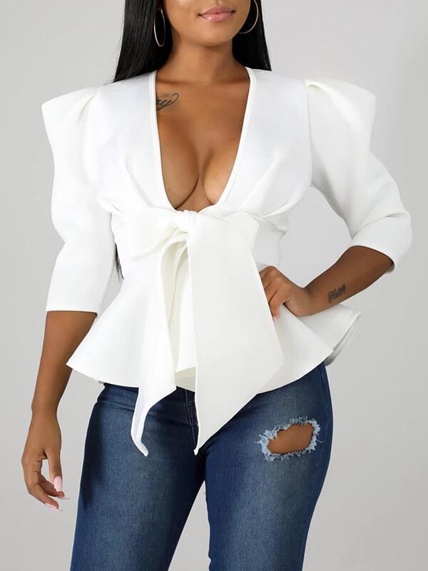 Gorgeousladie Tied-Front Peplum Blazer