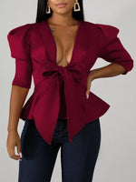 Gorgeousladie Tied-Front Peplum Blazer