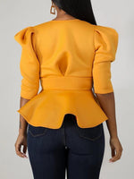 Gorgeousladie Tied-Front Peplum Blazer