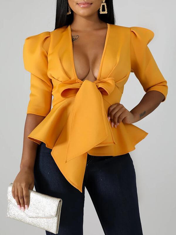 Gorgeousladie Tied-Front Peplum Blazer