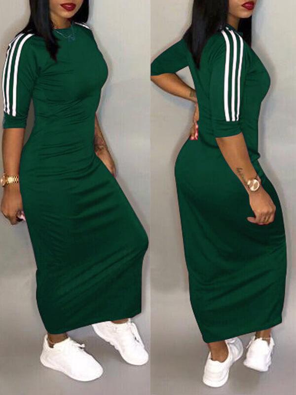 Gorgeousladie Stripe-Sleeve Maxi Dress