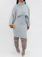 Gorgeousladie Knit Poncho & Sweater Dress Set